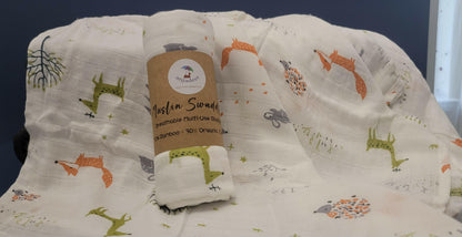 Sooki - Fox Rabbit Forest Animals Super Soft Bamboo Cotton (Muslin) Swaddle Blanket