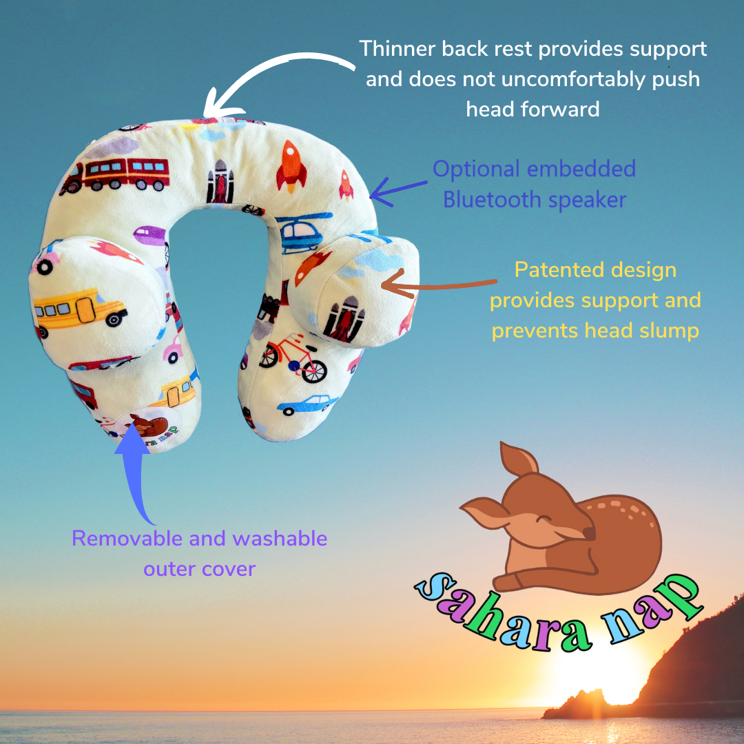 Sahara Nap Travel Neck Pillow (Cute Cars, Bus, Helicopter, Vehicles Print)